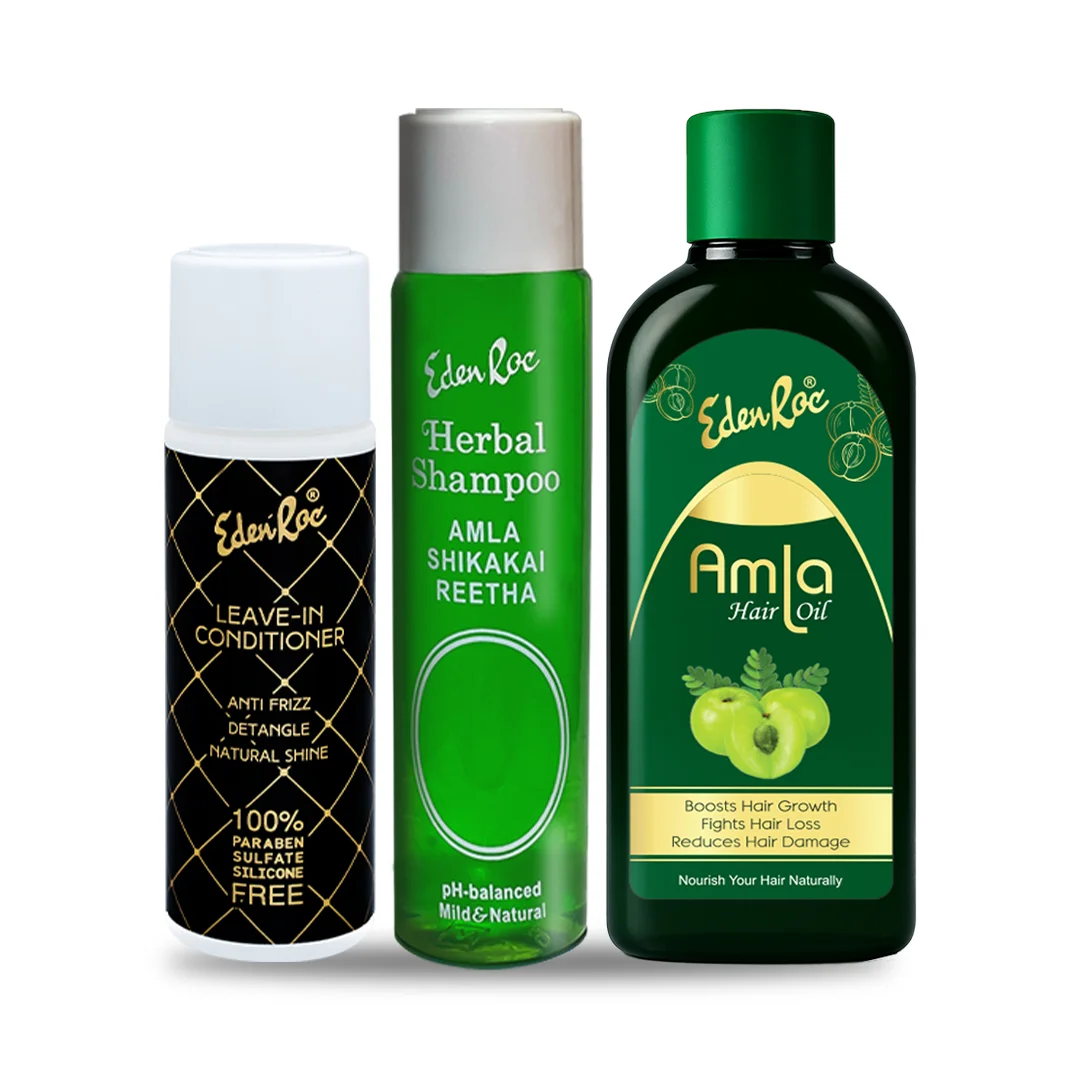 Eden Roc Herbal Shampoo, Amla Hair Oil (200ml) & Leave-in Conditioner